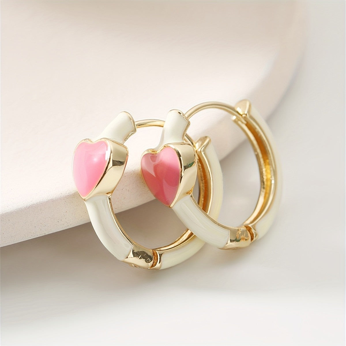 Enamel Heart Huggie Hoop Earrings