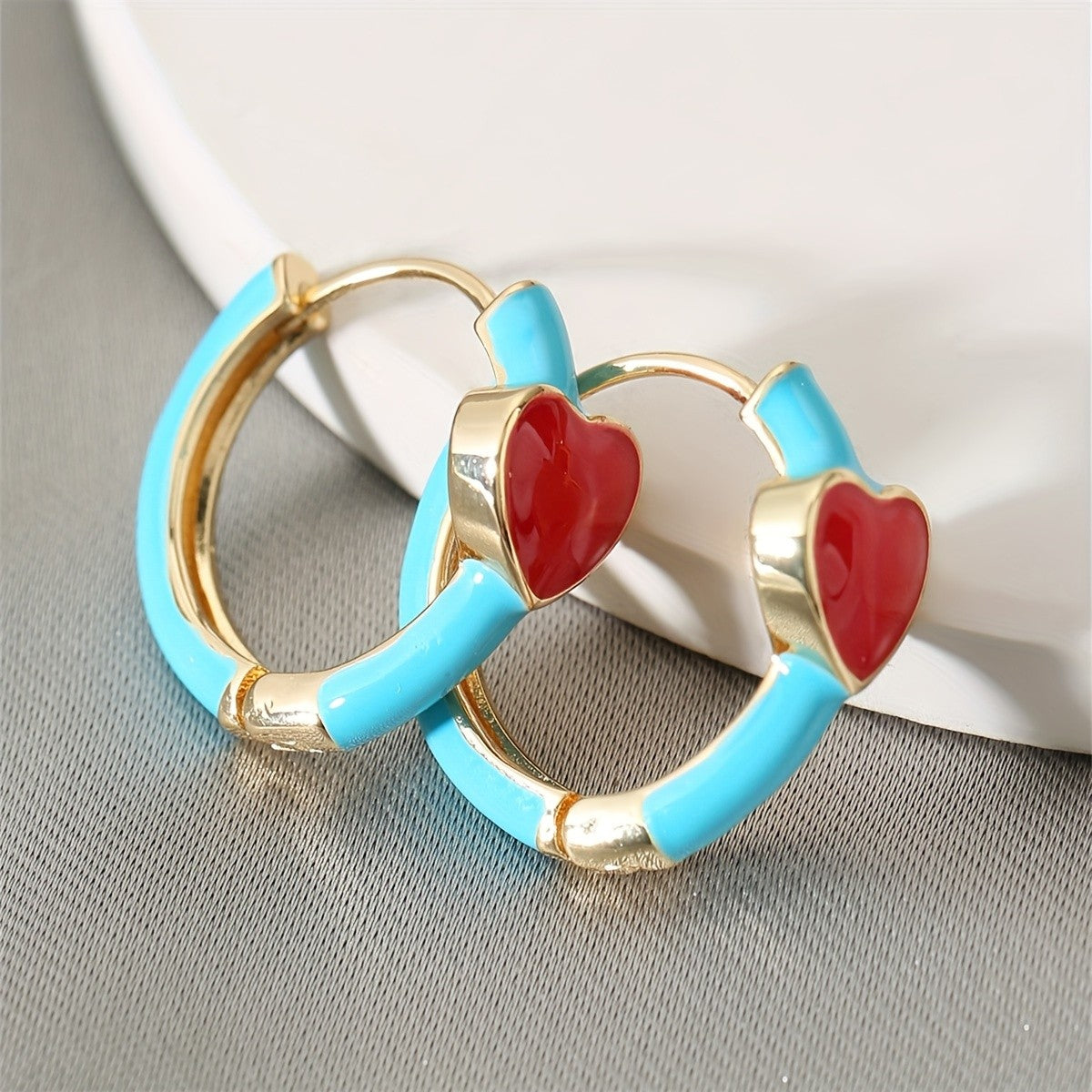 Enamel Heart Huggie Hoop Earrings
