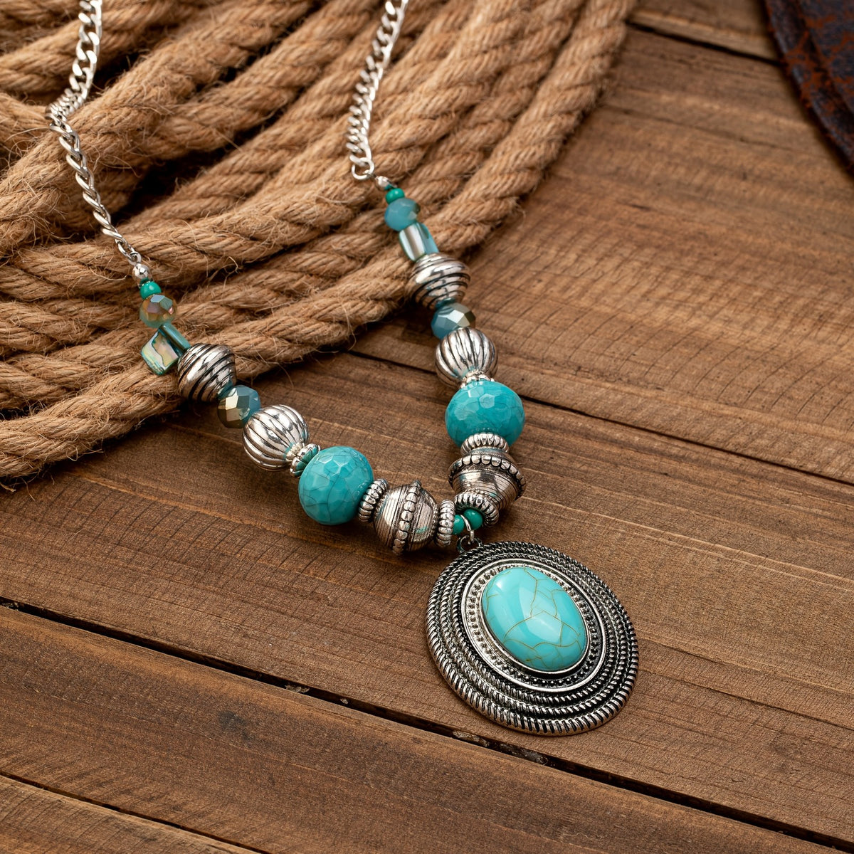 Turquoise Oval Filigree Bead Necklace