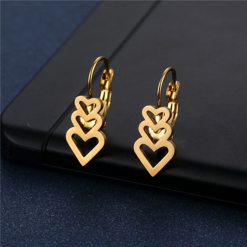 Stacked Hollow Heart Drop Earrings