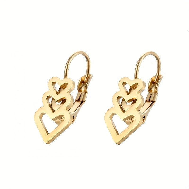 Stacked Hollow Heart Drop Earrings