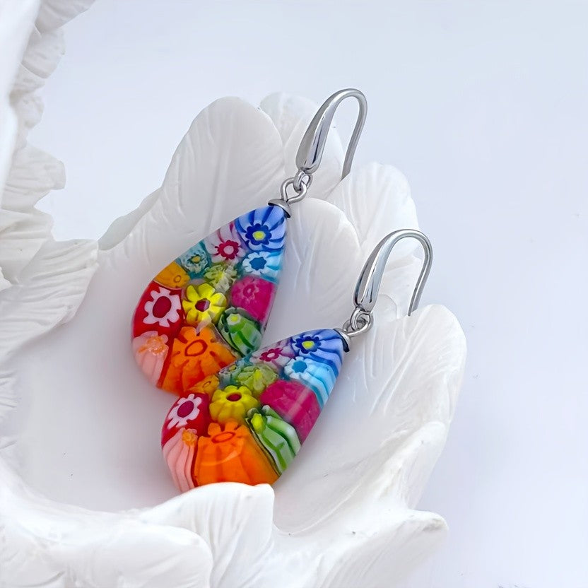 Floral Millefiori Drop Earrings