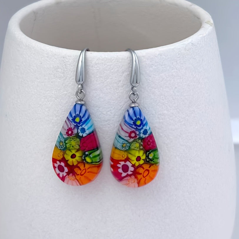 Floral Millefiori Drop Earrings