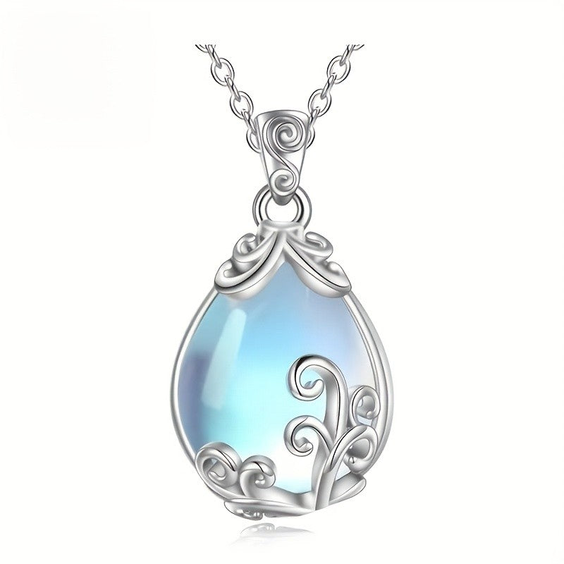 Scroll Moonstone Teardrop Necklace