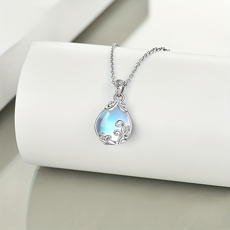 Scroll Moonstone Teardrop Necklace