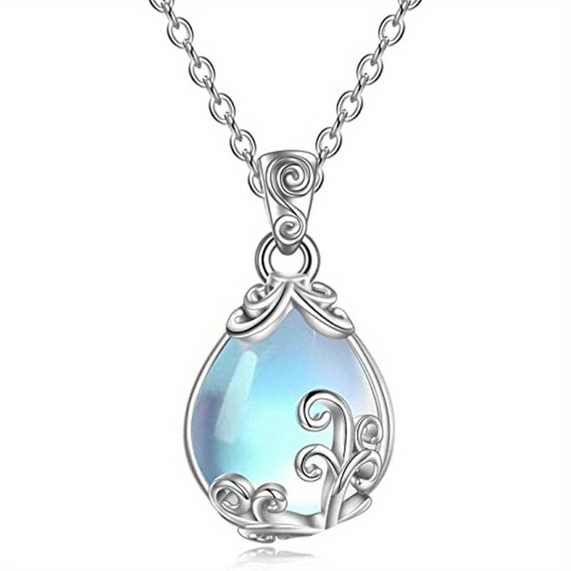 Scroll Moonstone Teardrop Necklace