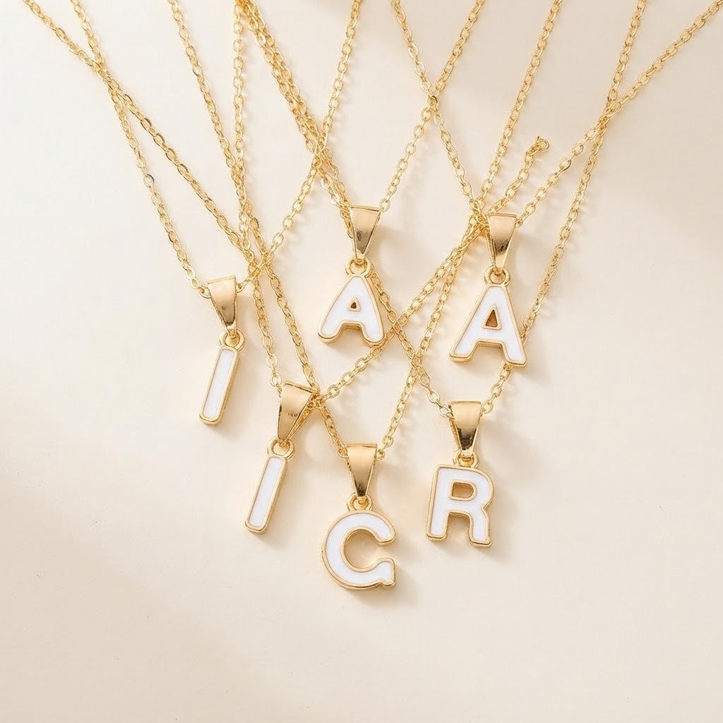 White Enamel Initial Necklace