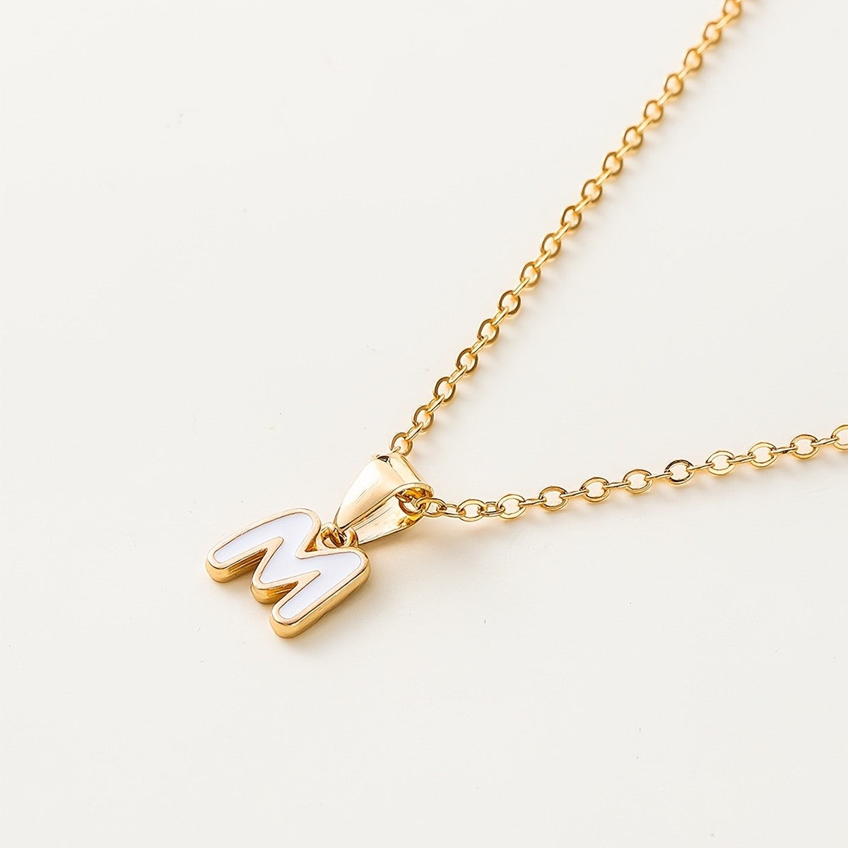 White Enamel Initial Necklace
