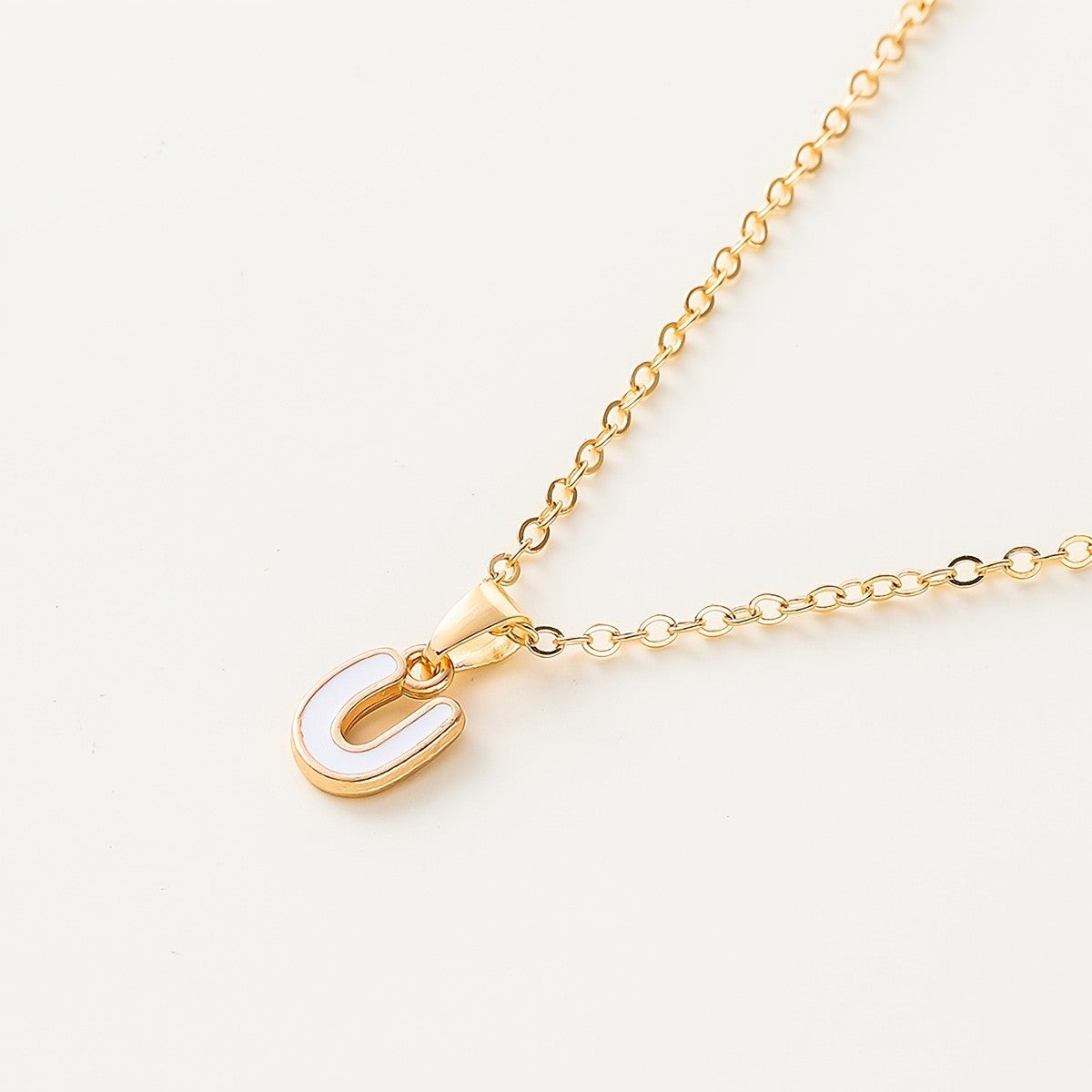 White Enamel Initial Necklace