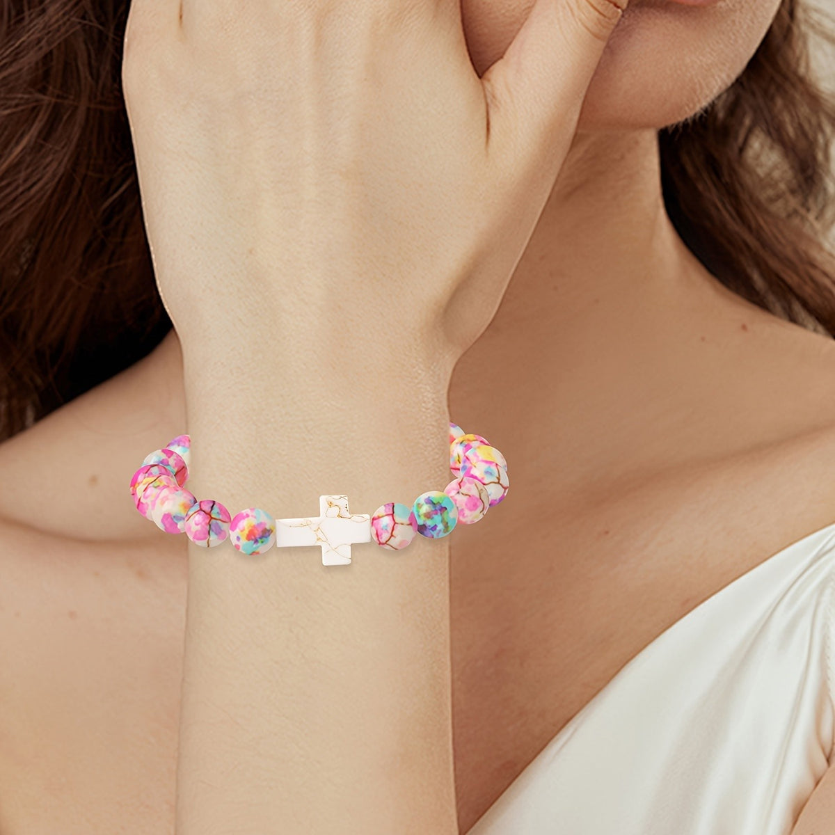 Marbled Pastel Cross Bracelet