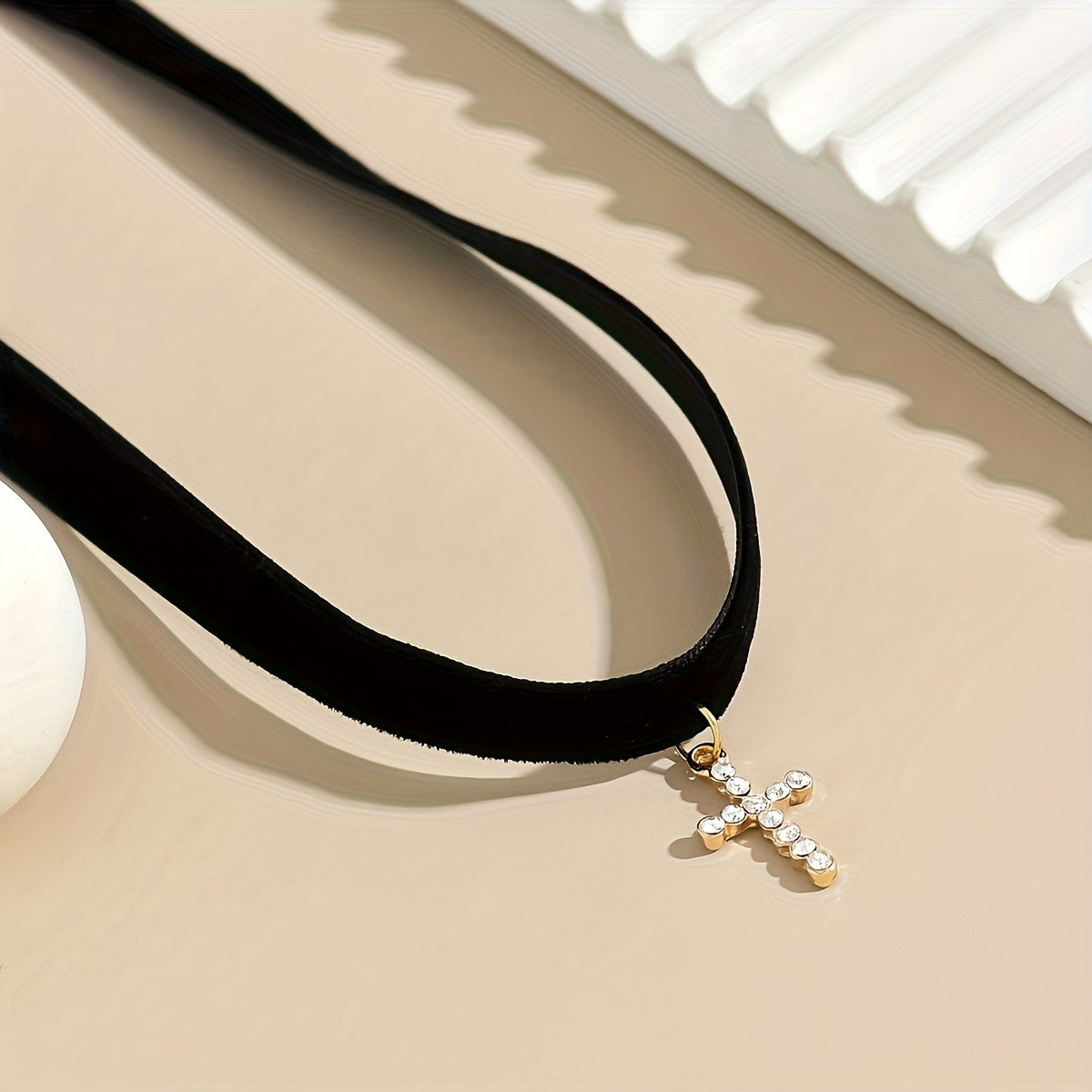 Crystal Cross Velvet Choker Necklace