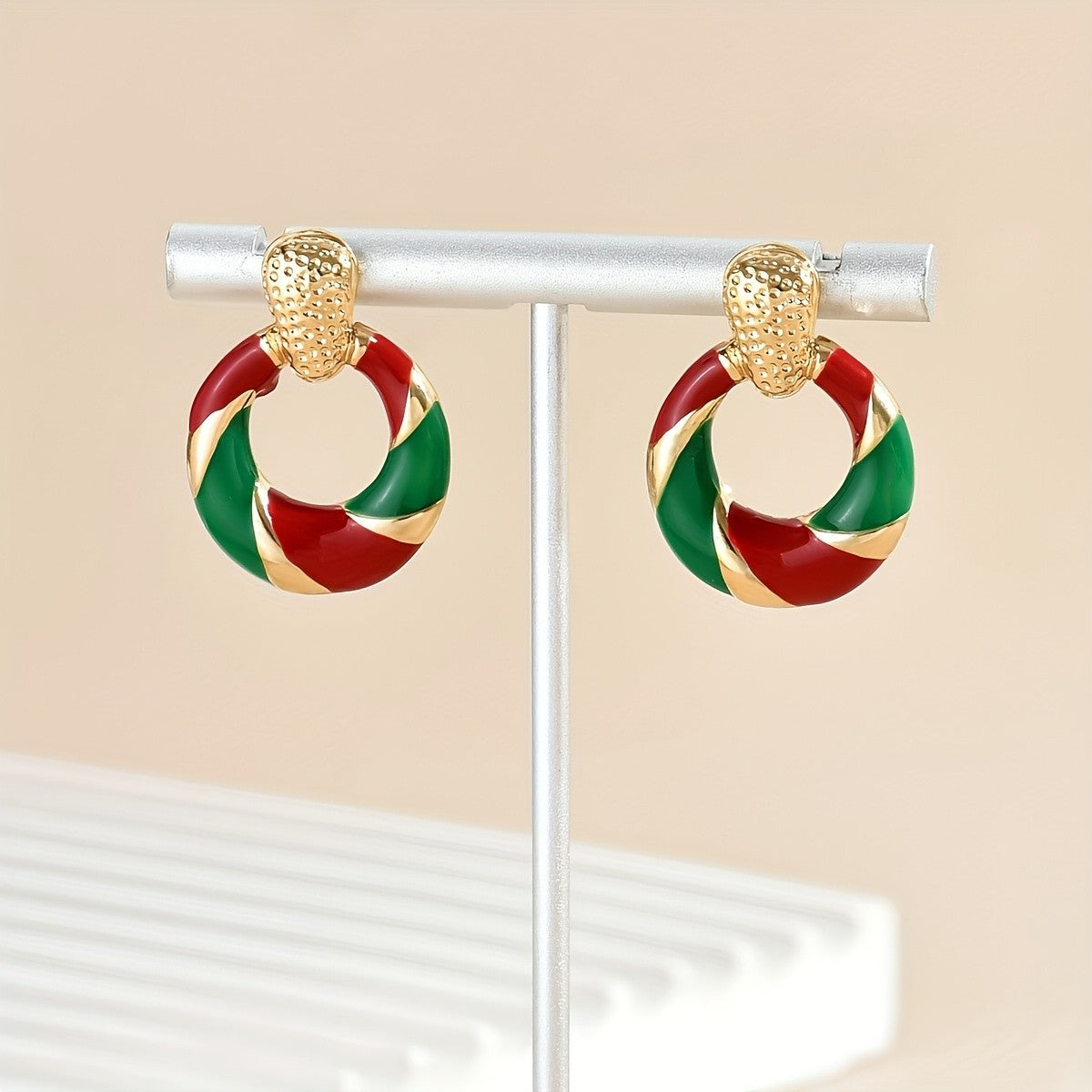 Red Green Swirl Hoop Earrings