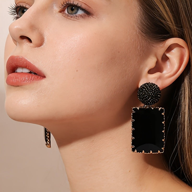 Black Rectangular Statement Earrings