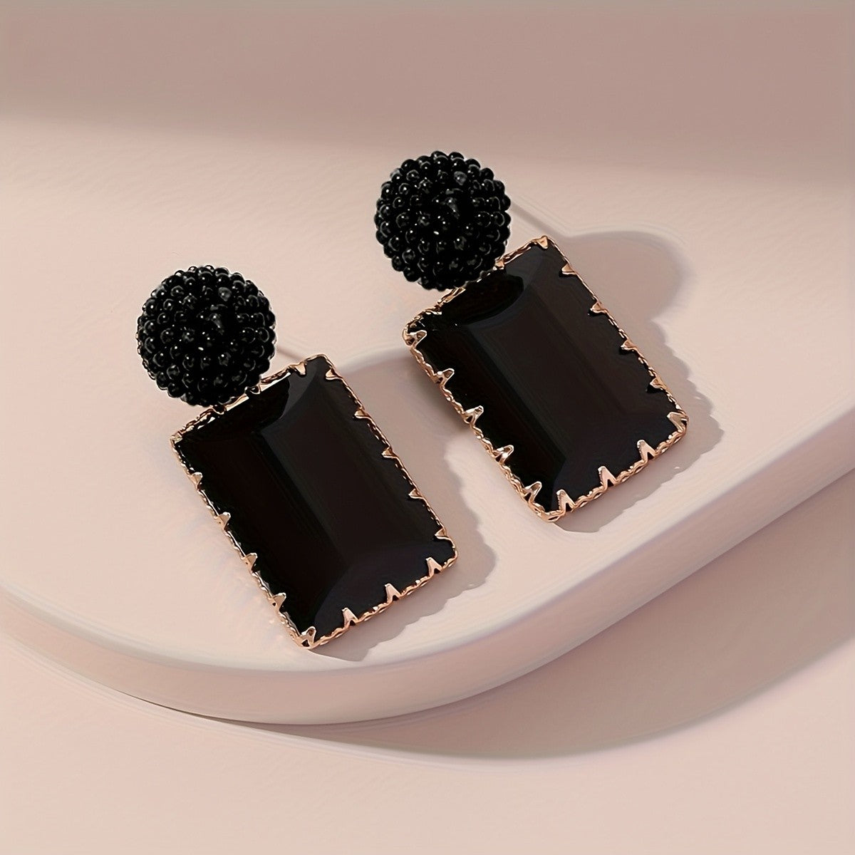 Black Rectangular Statement Earrings