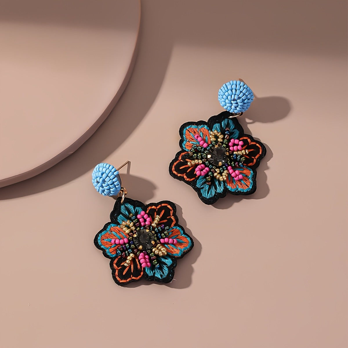 Embroidered Flower Drop Earrings
