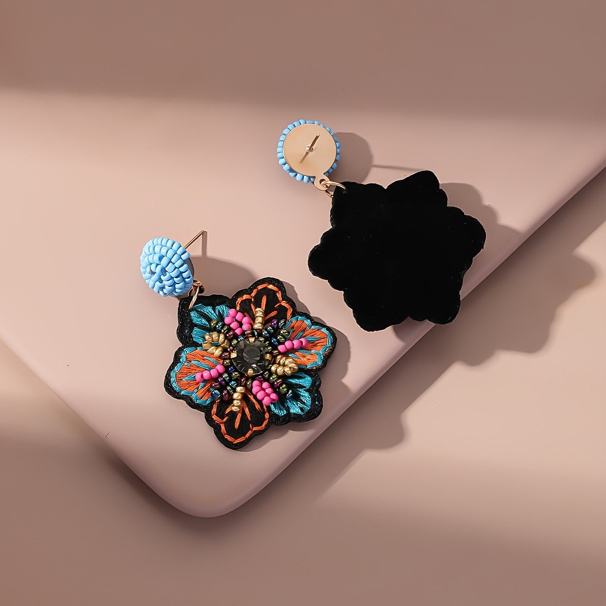 Embroidered Flower Drop Earrings