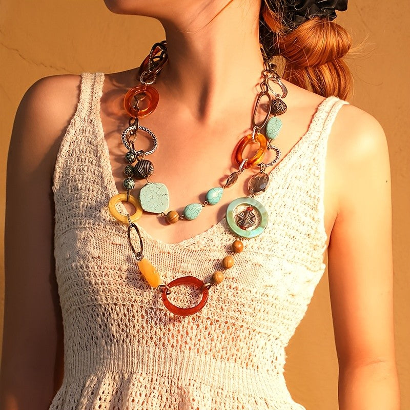 Mixed Resin & Turquoise Link Necklace