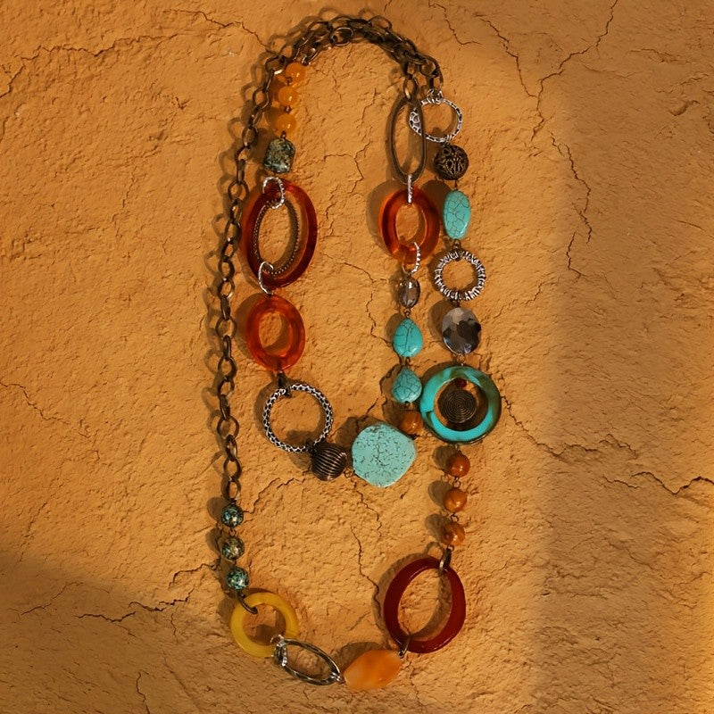 Mixed Resin & Turquoise Link Necklace