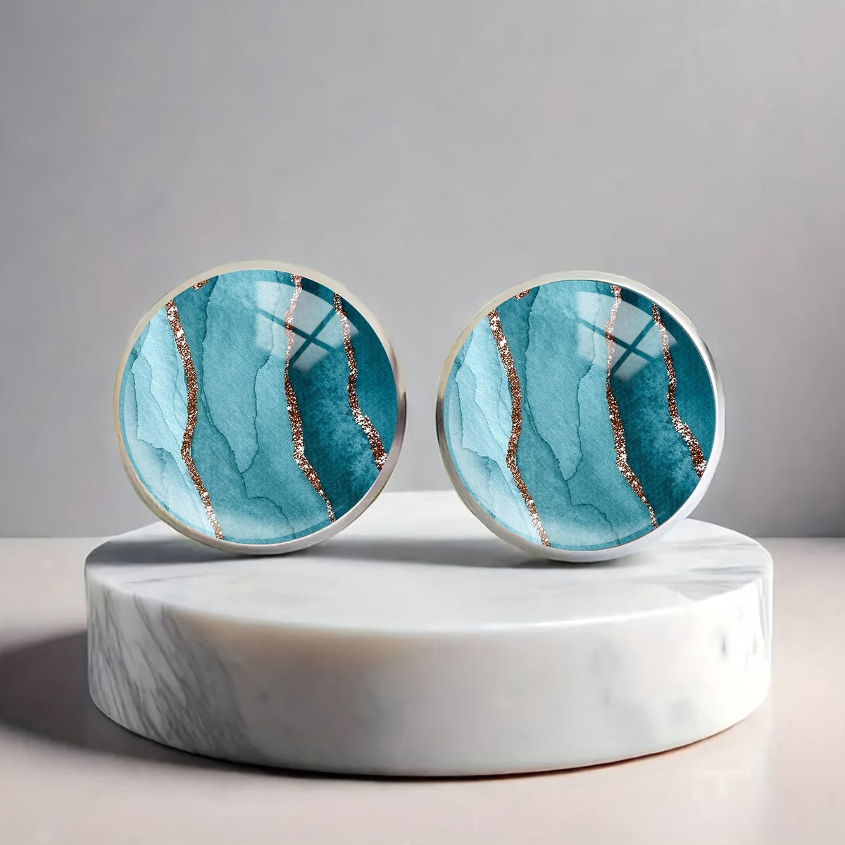 Teal Marble Stud Earrings
