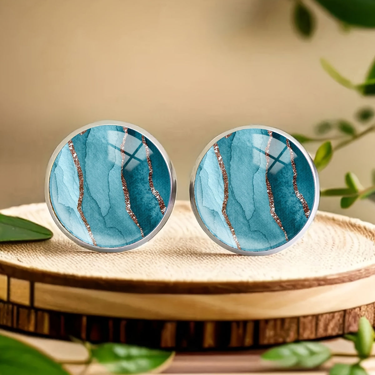 Teal Marble Stud Earrings