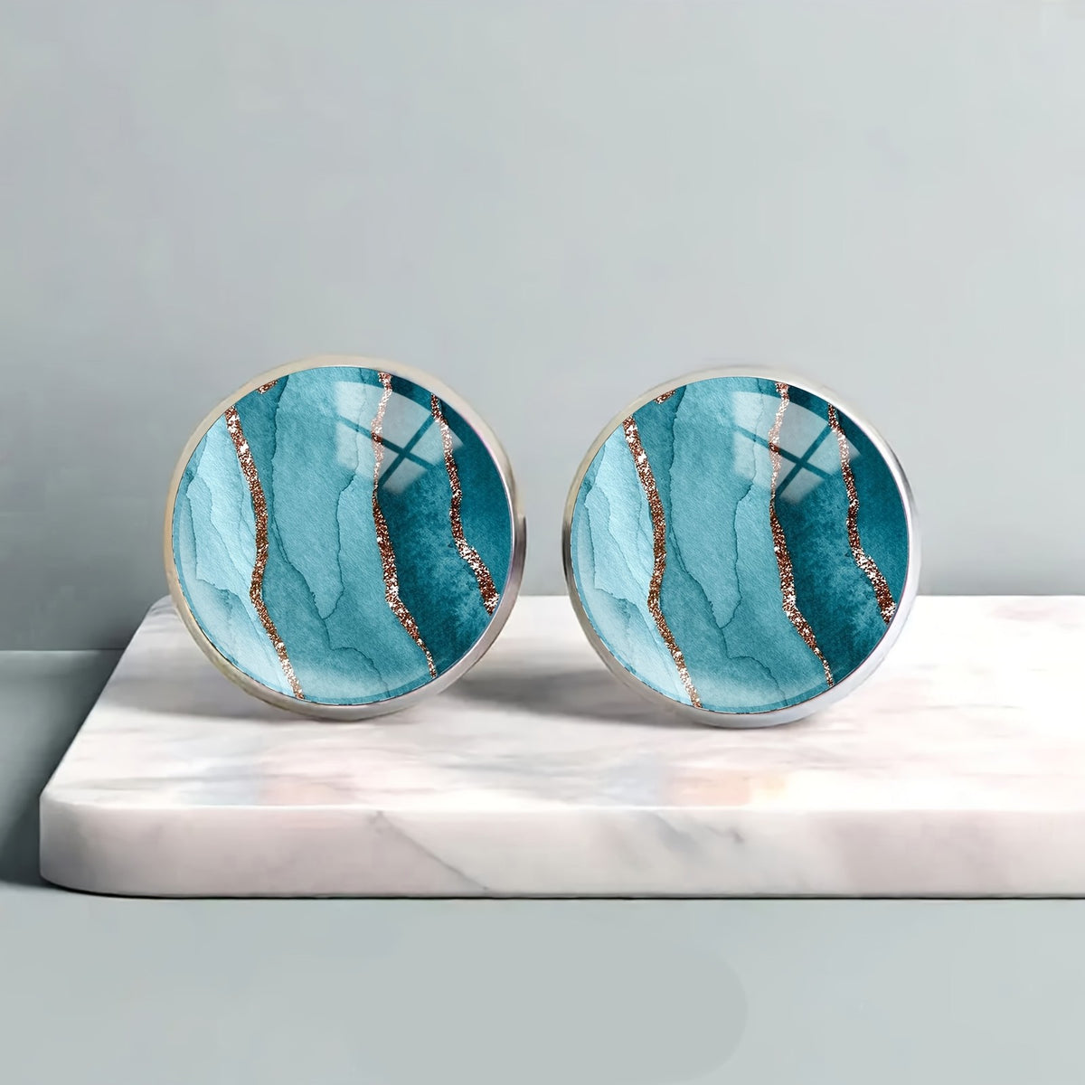 Teal Marble Stud Earrings