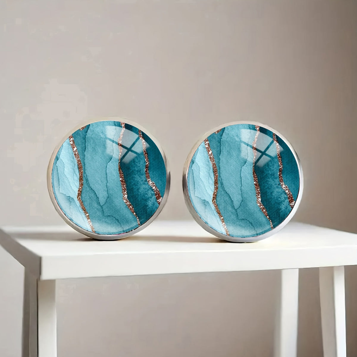 Teal Marble Stud Earrings