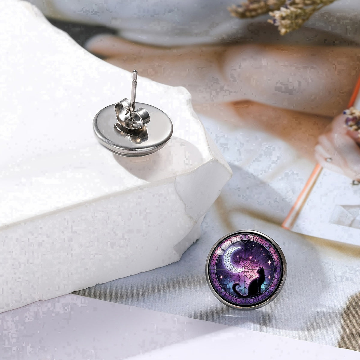 Stained Glass Cat Stud Earrings