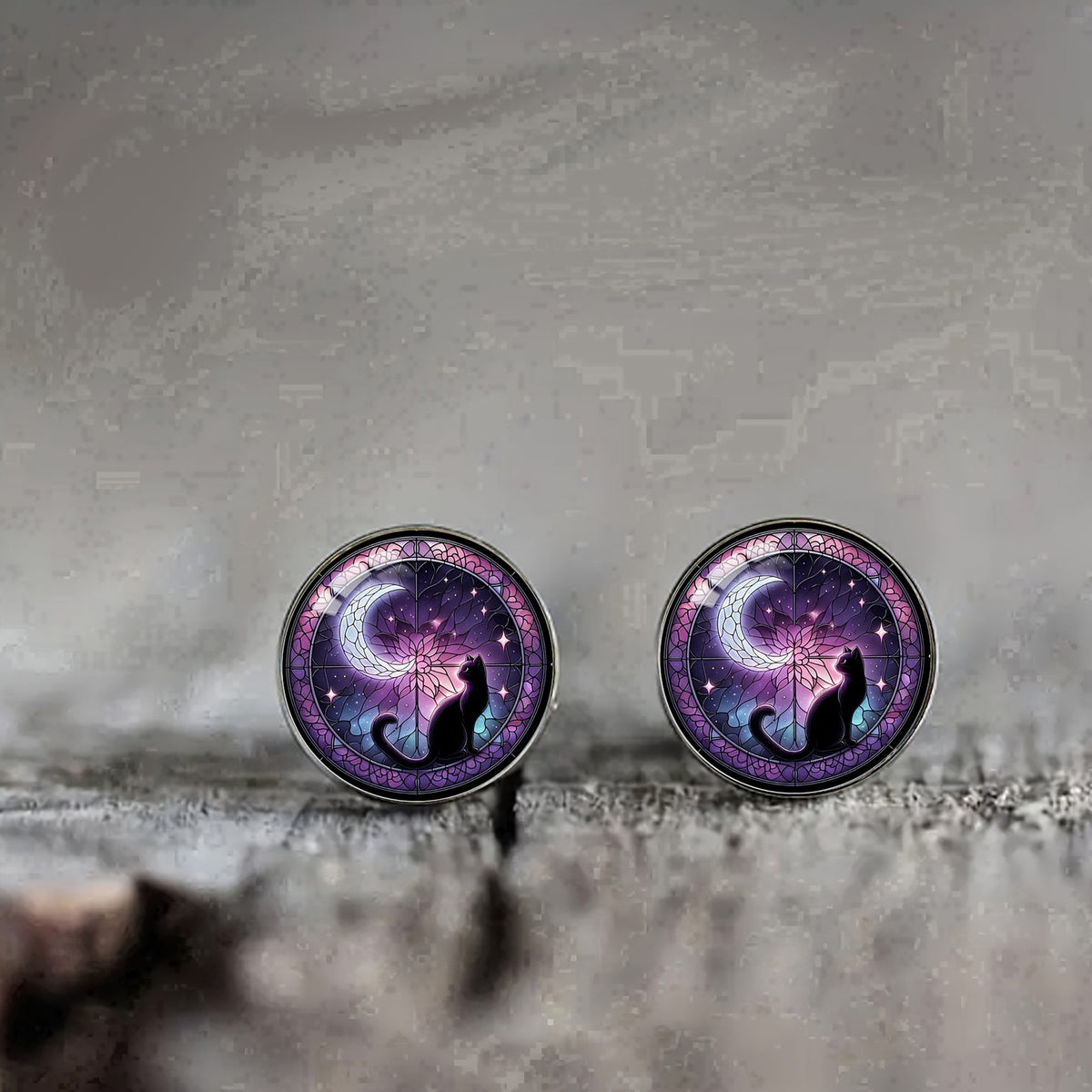 Stained Glass Cat Stud Earrings