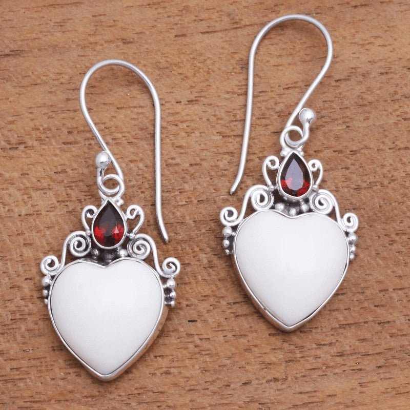White Heart Drop Earrings