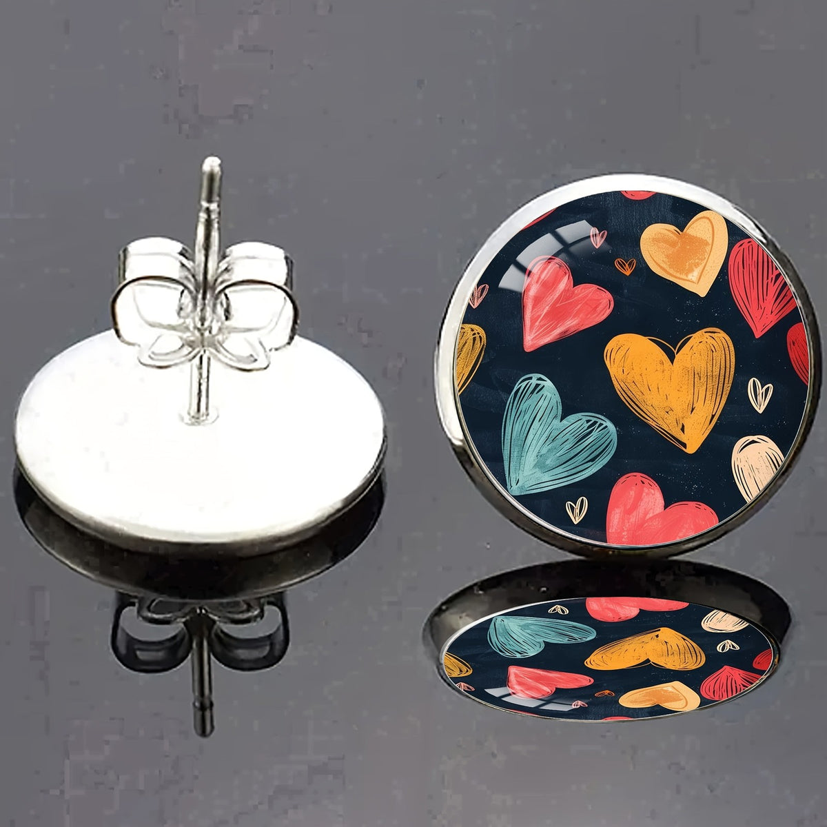 Multi-Color Heart Pattern Stud Earrings