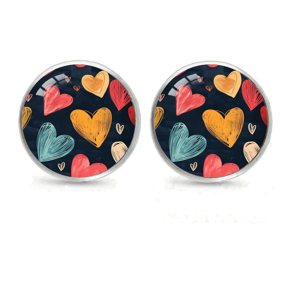 Multi-Color Heart Pattern Stud Earrings
