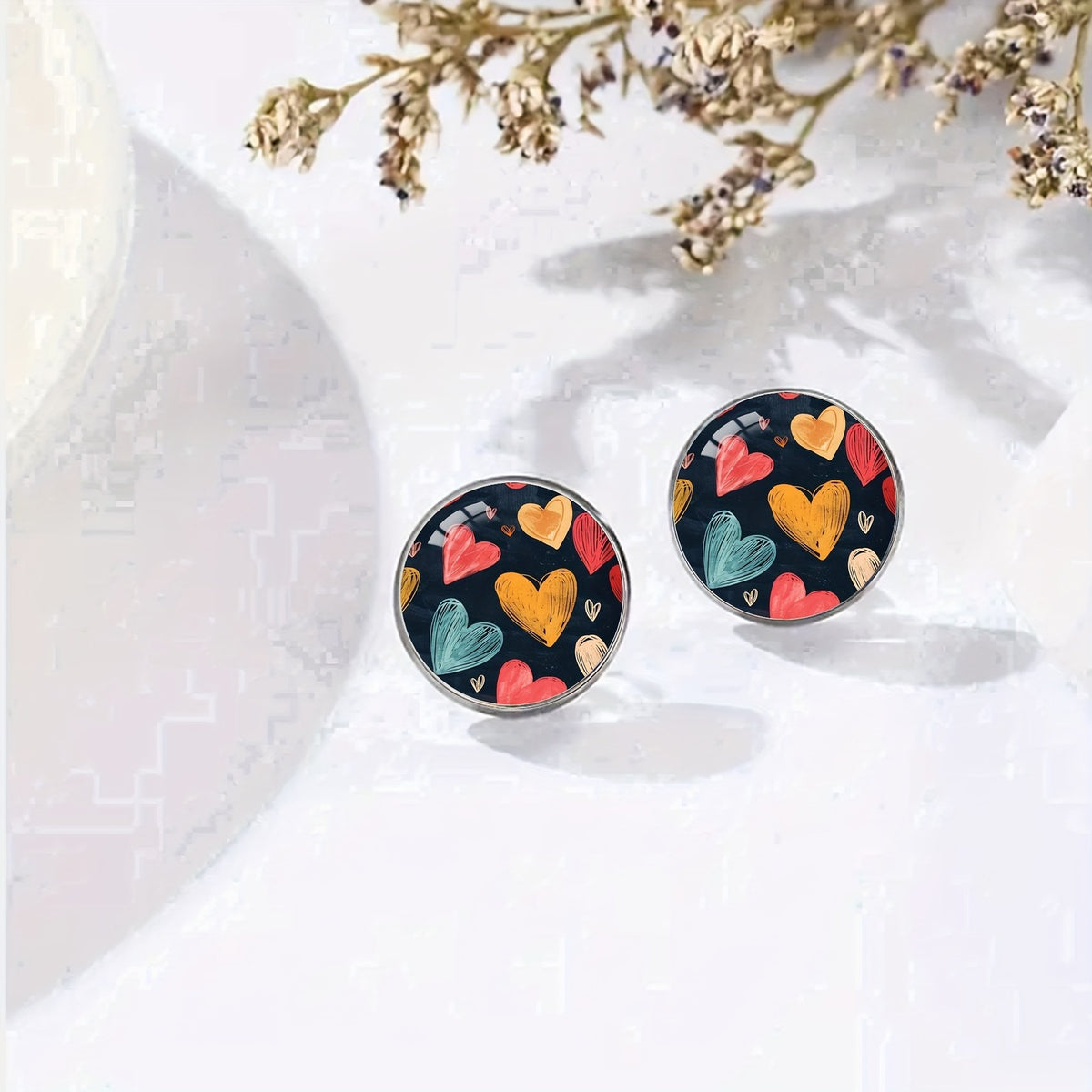 Multi-Color Heart Pattern Stud Earrings