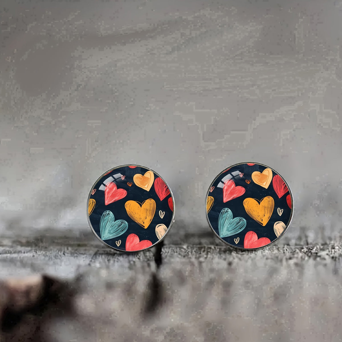 Multi-Color Heart Pattern Stud Earrings