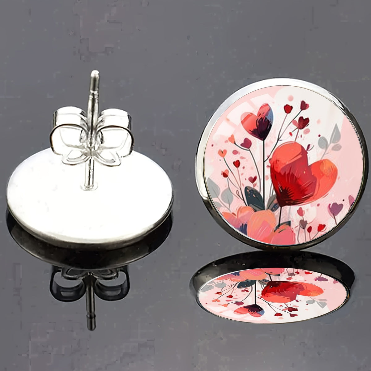 Red Heart Floral Stud Earrings
