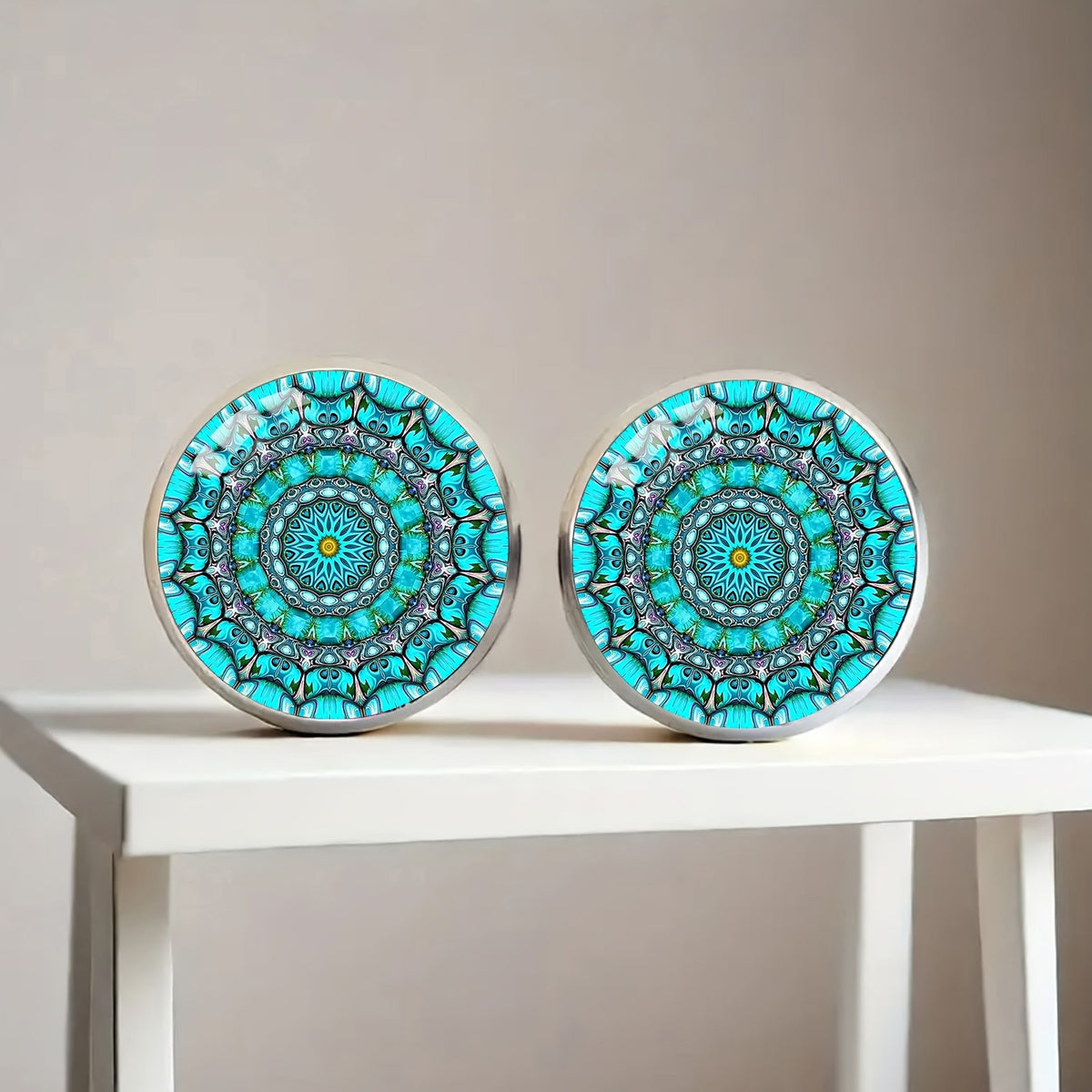 Blue Mandala Stud Earrings