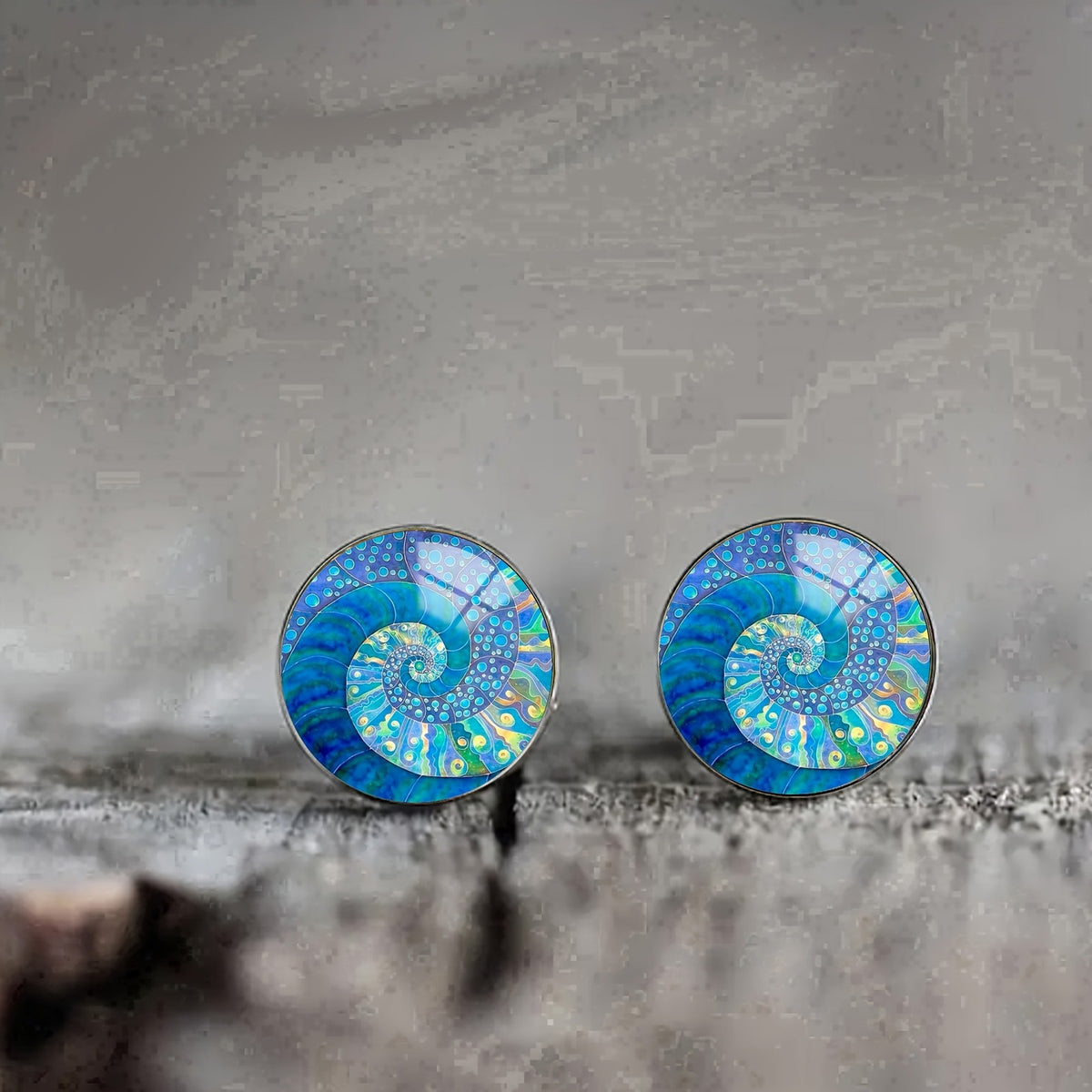 Blue Spiral Shell Stud Earrings