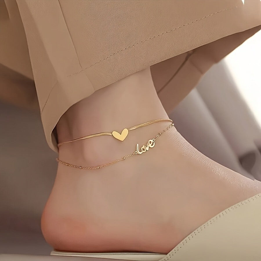 Heart & Love Script Anklet