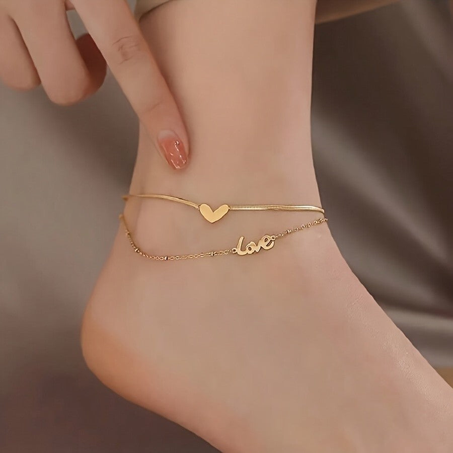 Heart & Love Script Anklet