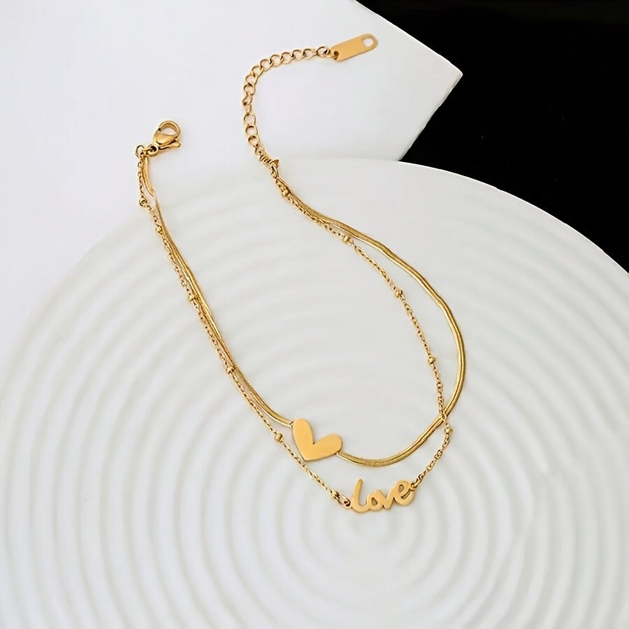 Heart & Love Script Anklet