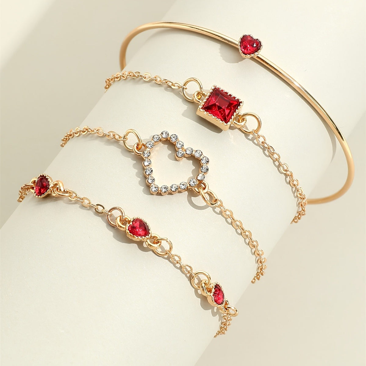 Crystal Heart & Square Charm Bracelet Set