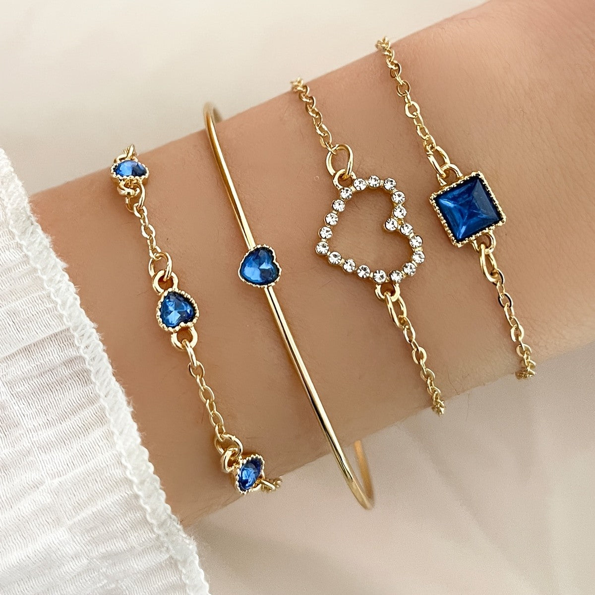 Crystal Heart & Square Charm Bracelet Set