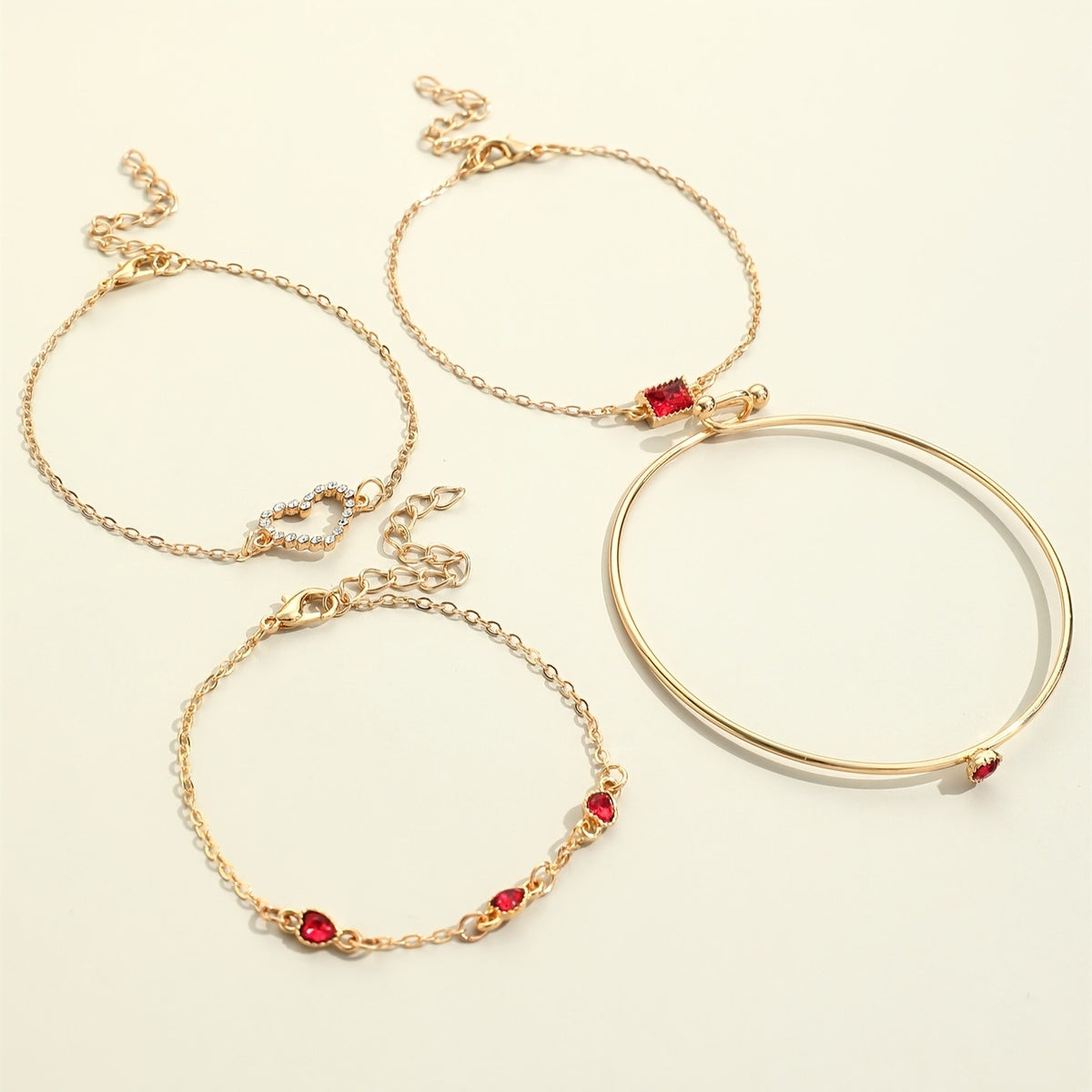 Crystal Heart & Square Charm Bracelet Set