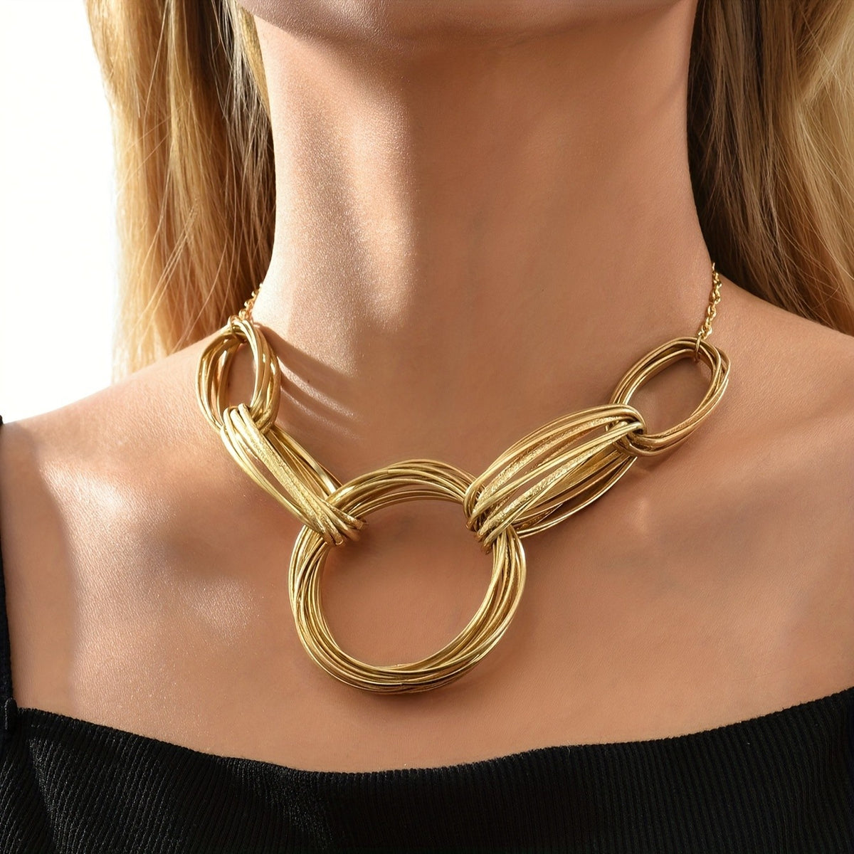 Geometric Interlocking Ring Necklace