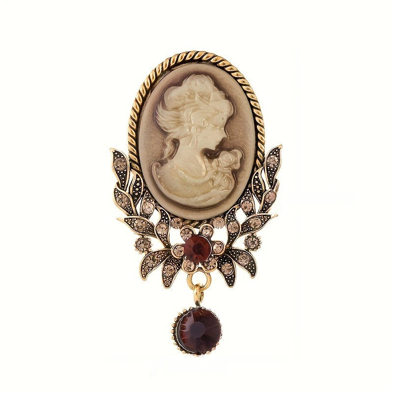 Cameo Floral Rhinestone Brooch