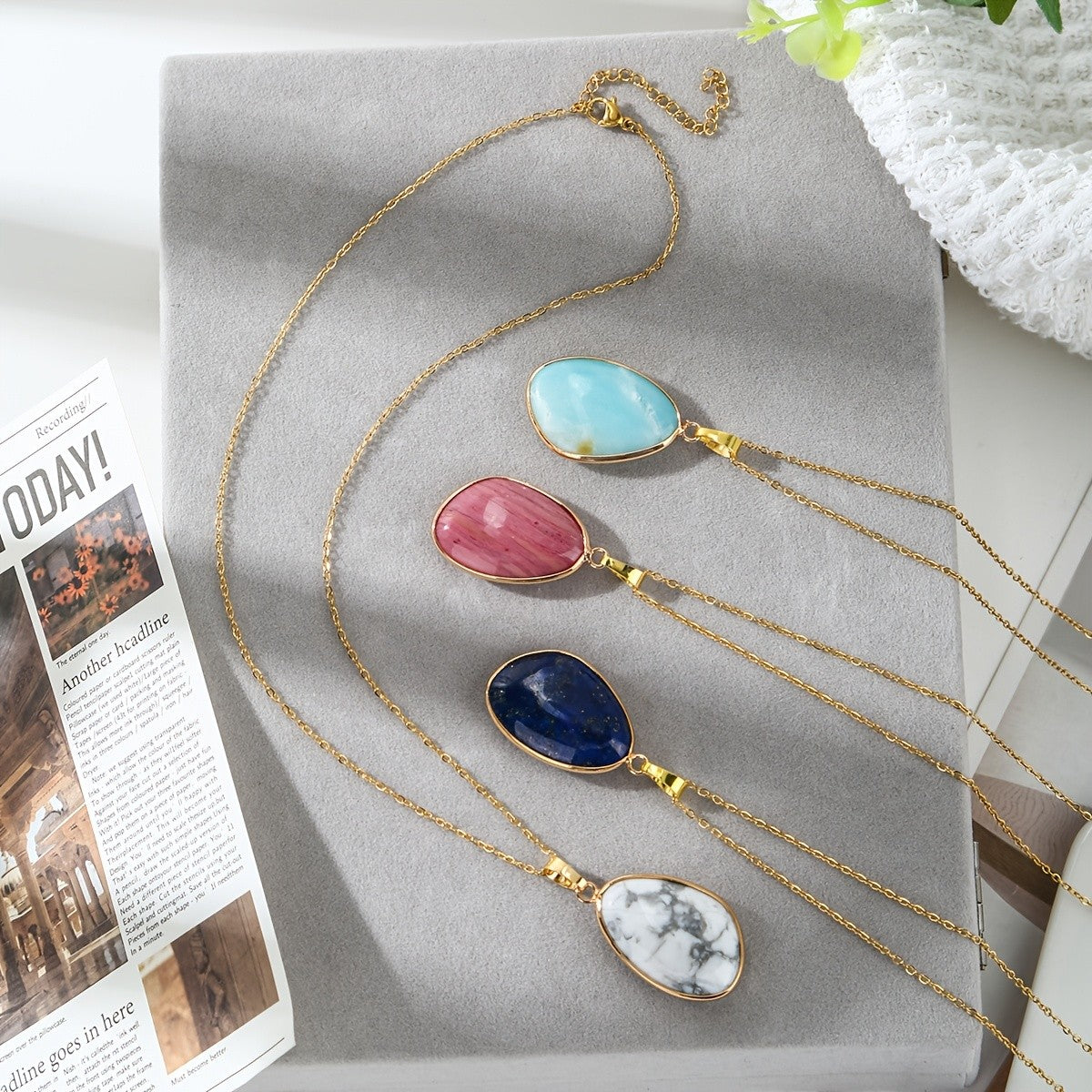 Iridescent Teardrop Stone Necklace