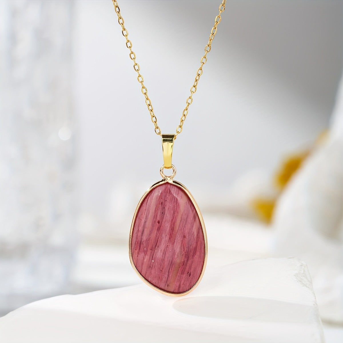Iridescent Teardrop Stone Necklace