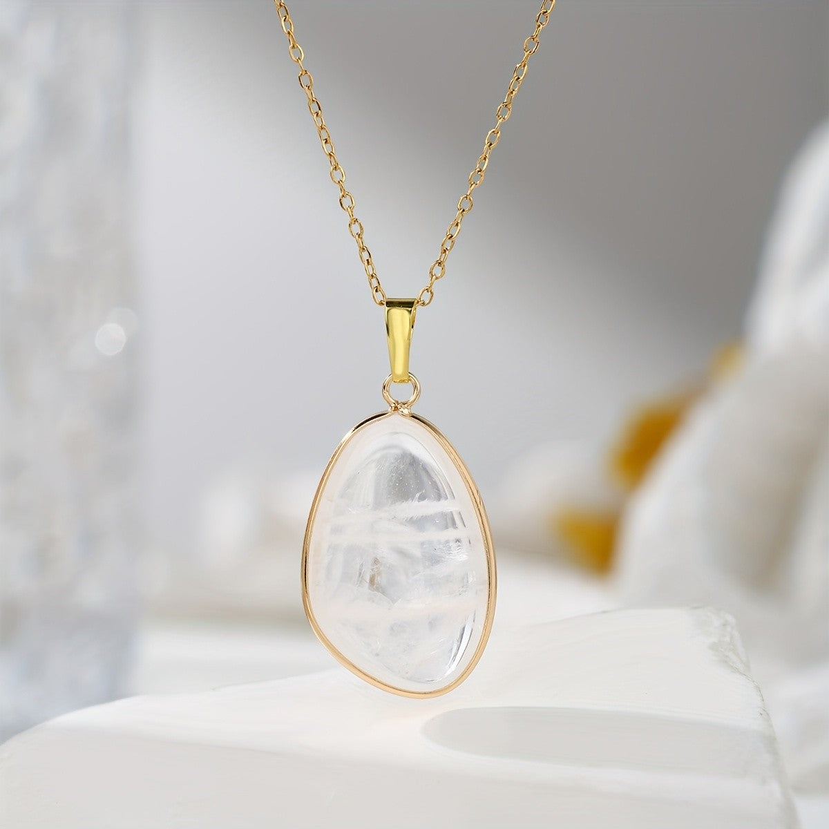 Iridescent Teardrop Stone Necklace
