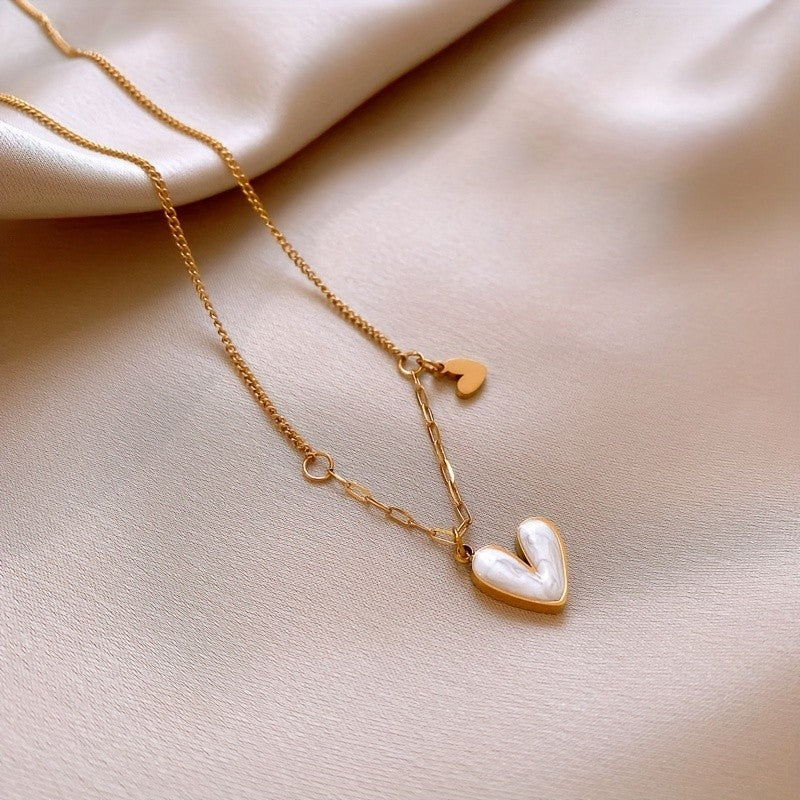 Open Heart Shell Inlay Necklace