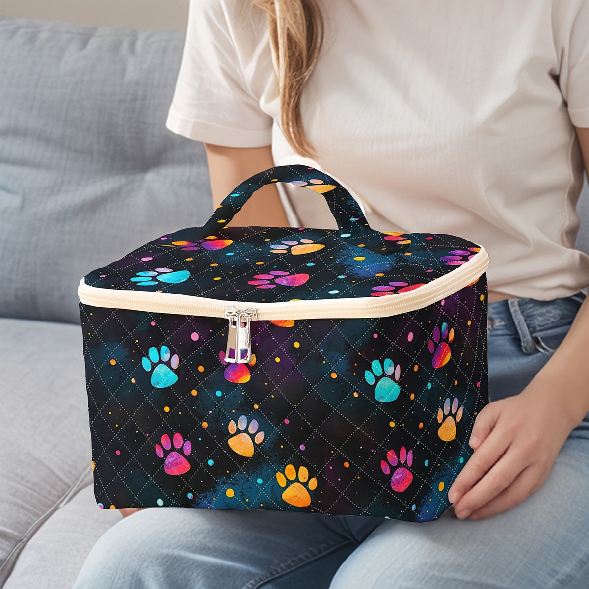 Colorful Paw Print Cosmetic Bag