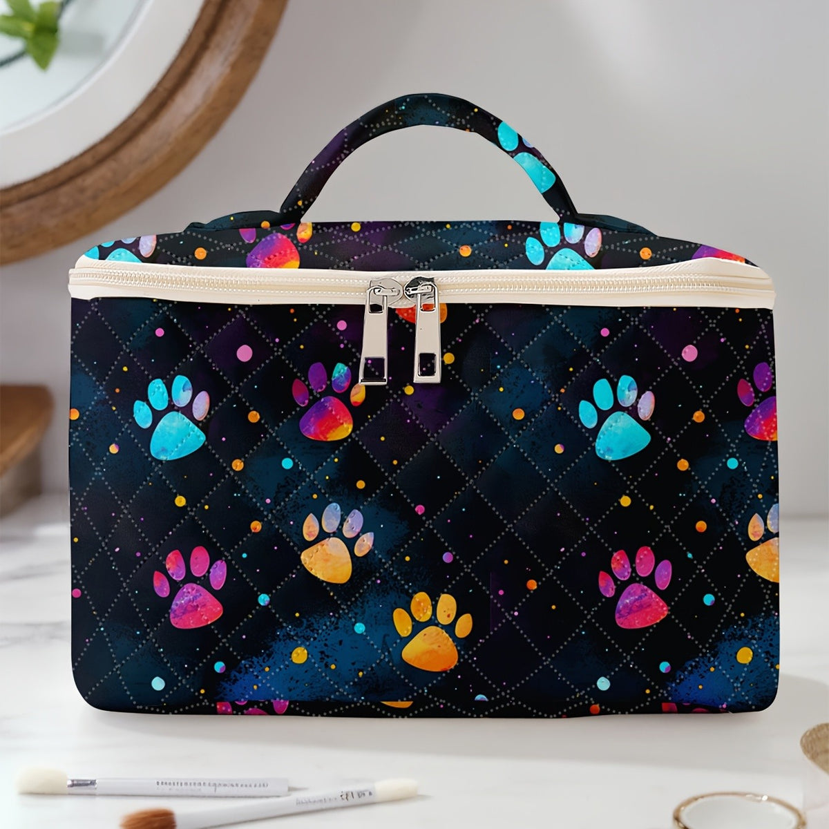 Colorful Paw Print Cosmetic Bag